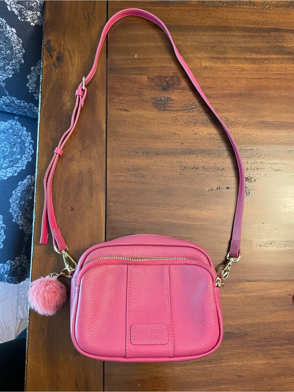 POM POM of London Mayfair Bag Cerise Pink w/Pink & Stone Peacock Strap